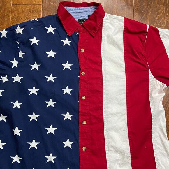 Cotton Traders Sport Vintage 90s USA American Flag Button Down Shirt Men's Large - Picture 2 of 8